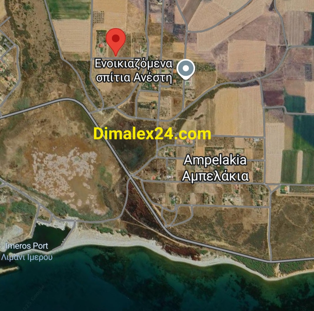 карта с локацията на парцел в ампелакия. 7150 кв.м, на 800 м. от плажа
