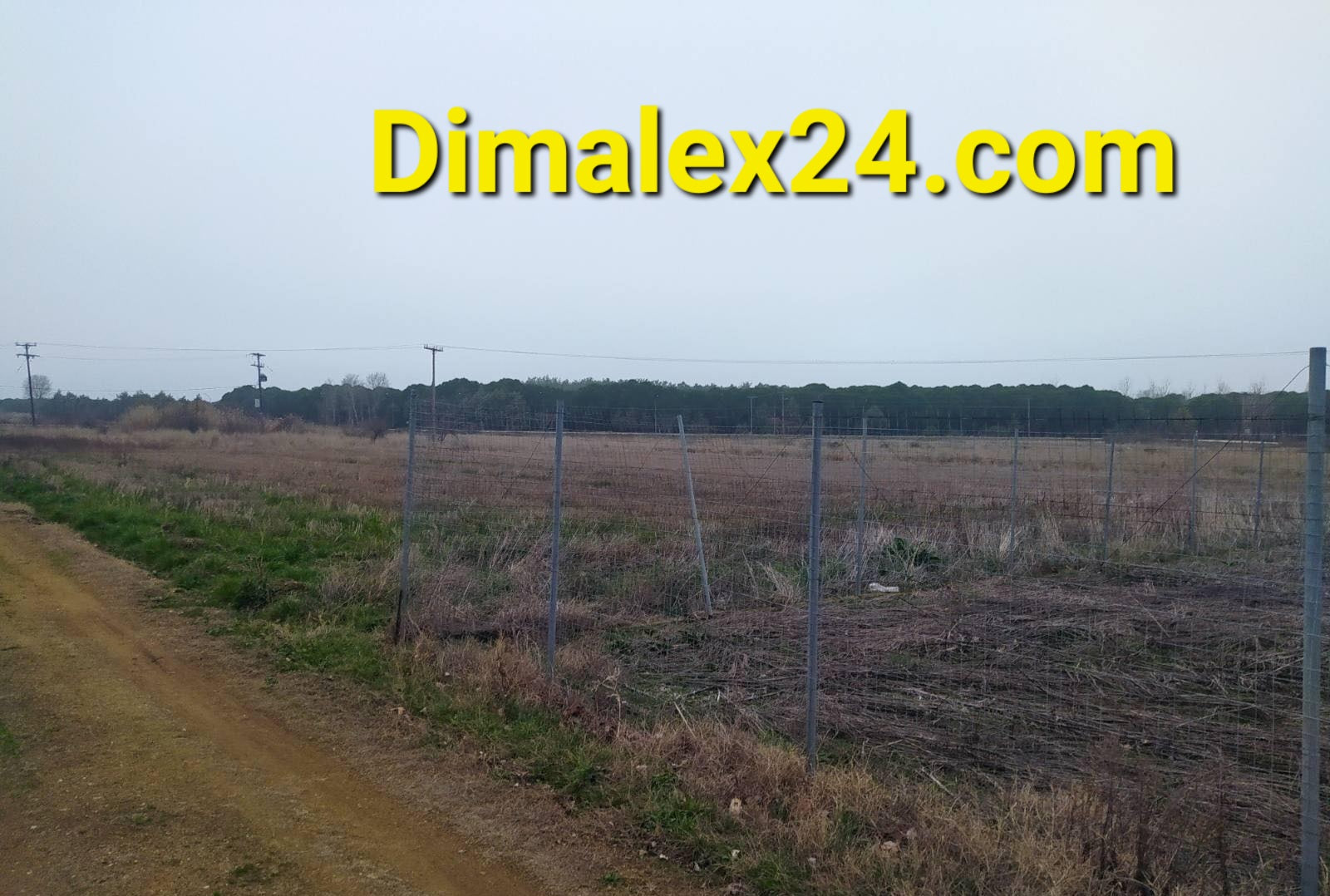 View of a fenced property along a dirt road, showcasing open land in a rural area.