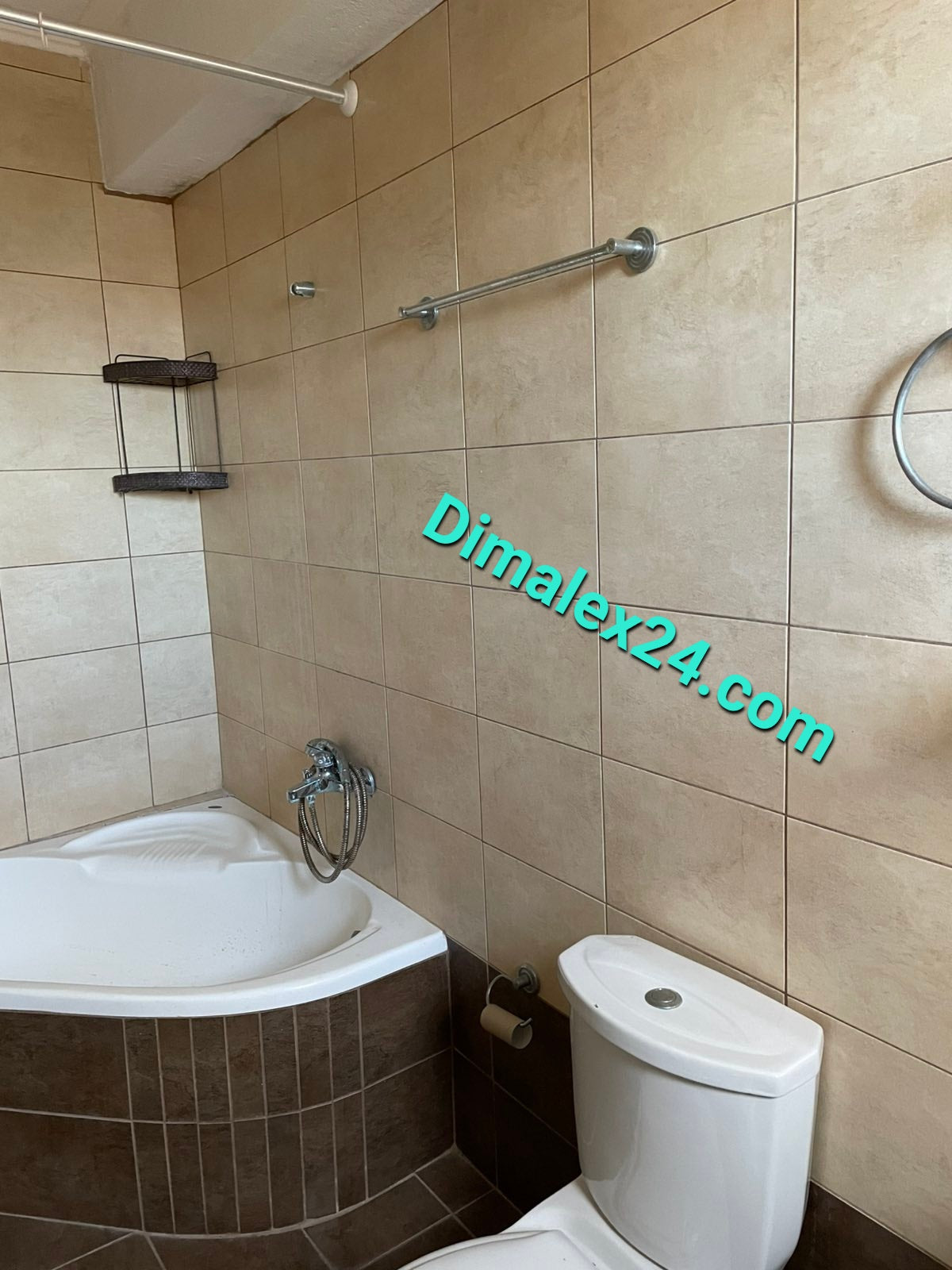 Bathroom interior featuring elegant tiles, bathtub, and wall fixtures in modern design.