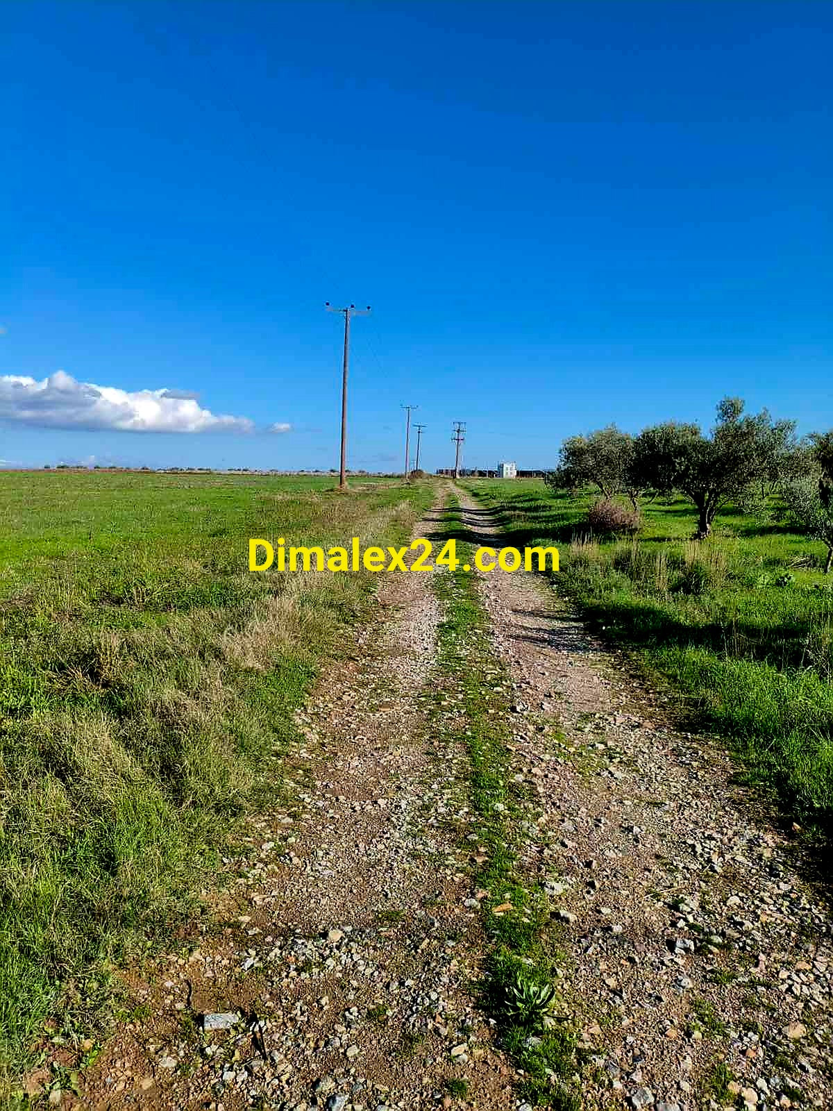 Черен път водещ до парцел с площ 2000 кв.м. и на 980 м. от морекия браг - имот в Имерос, Северна Гърция, област Родопи.