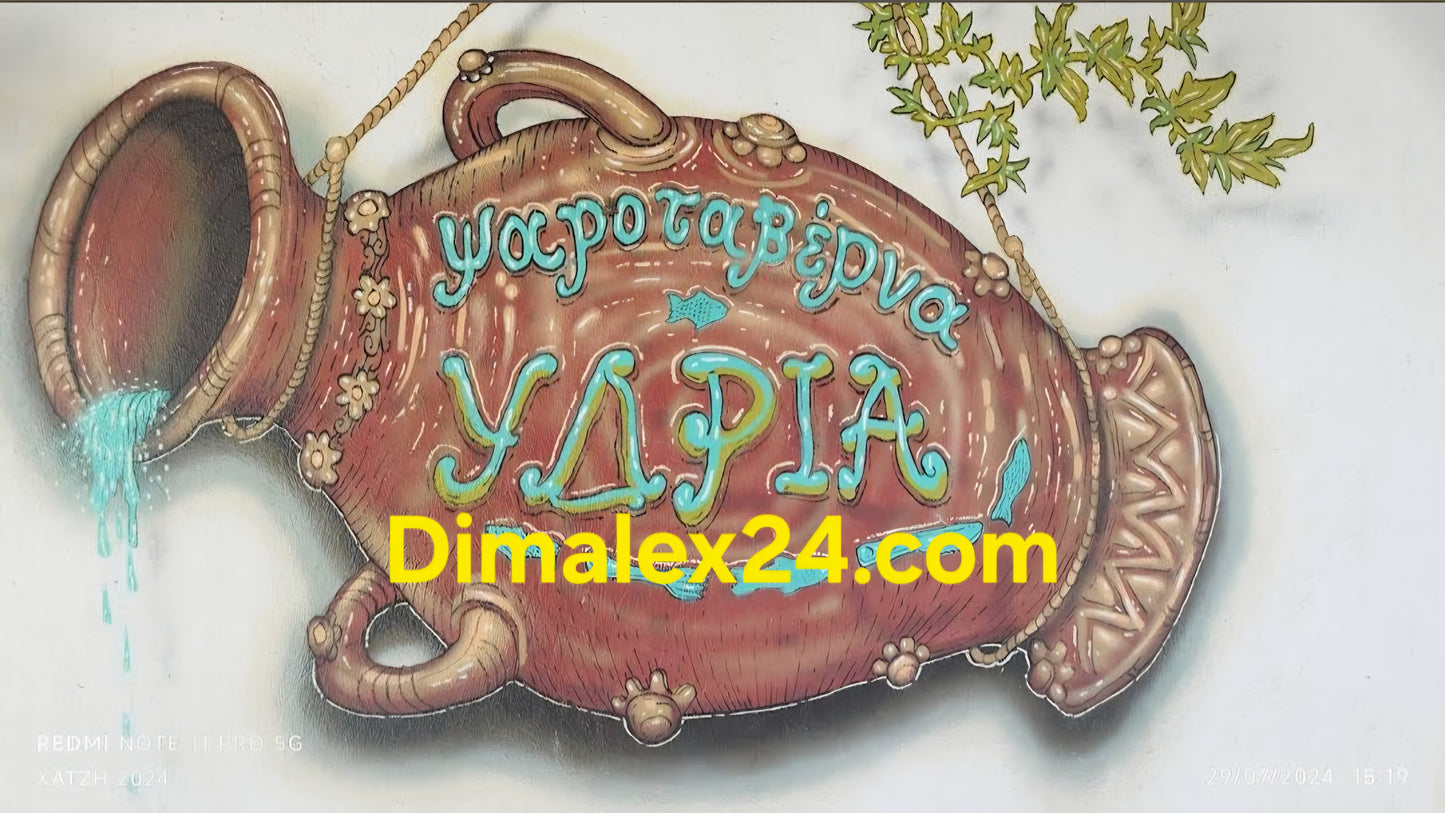 Рисунка на делва с лого на Рибен ресторант Идриа в Северна Гърция, област Родопи, Платанитис.